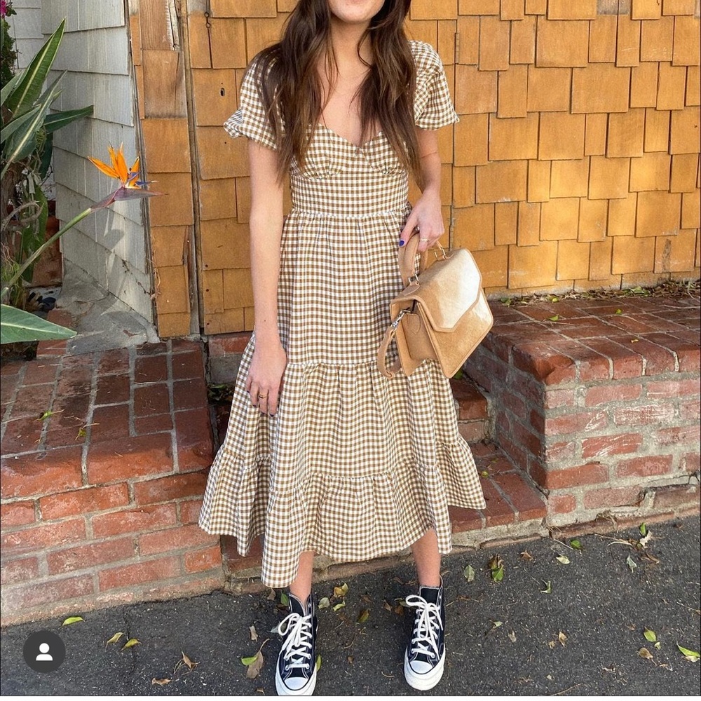 Midi gingham dress with open back (size small)